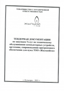 Тендерная документация по закупкам Услуг по ТО КУ, оргтехник, сопровождению ПО для нужд ТОО "Жылыойгаз